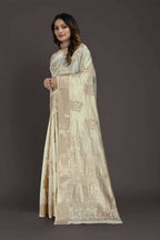 Off White Pure Raw Silk Zari Woven Saree with Unstitched Blouse Piece - Alisha | Grocsy