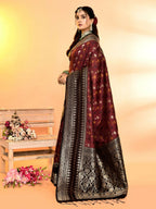 Joban Fashion Maroon & Black Plain With Weaving Border Banarasi Silk Sarees | Grocsy