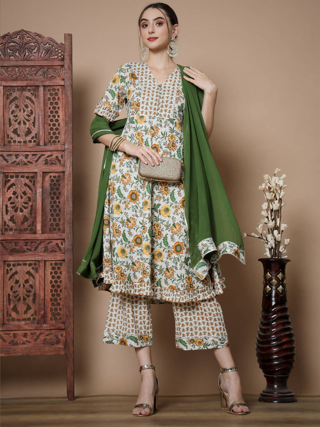 Myshka Women's Multi Anarkali Kurta & Palazzos With Dupatta | Grocsy