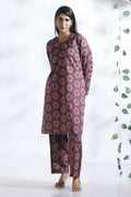 Breathables Wine Butta Print Cotton Kurta & Pants Set | Grocsy