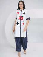 Joban Fashion White Rayon Crepe Applique Embroidered Shirt with Afghani Pants | Grocsy