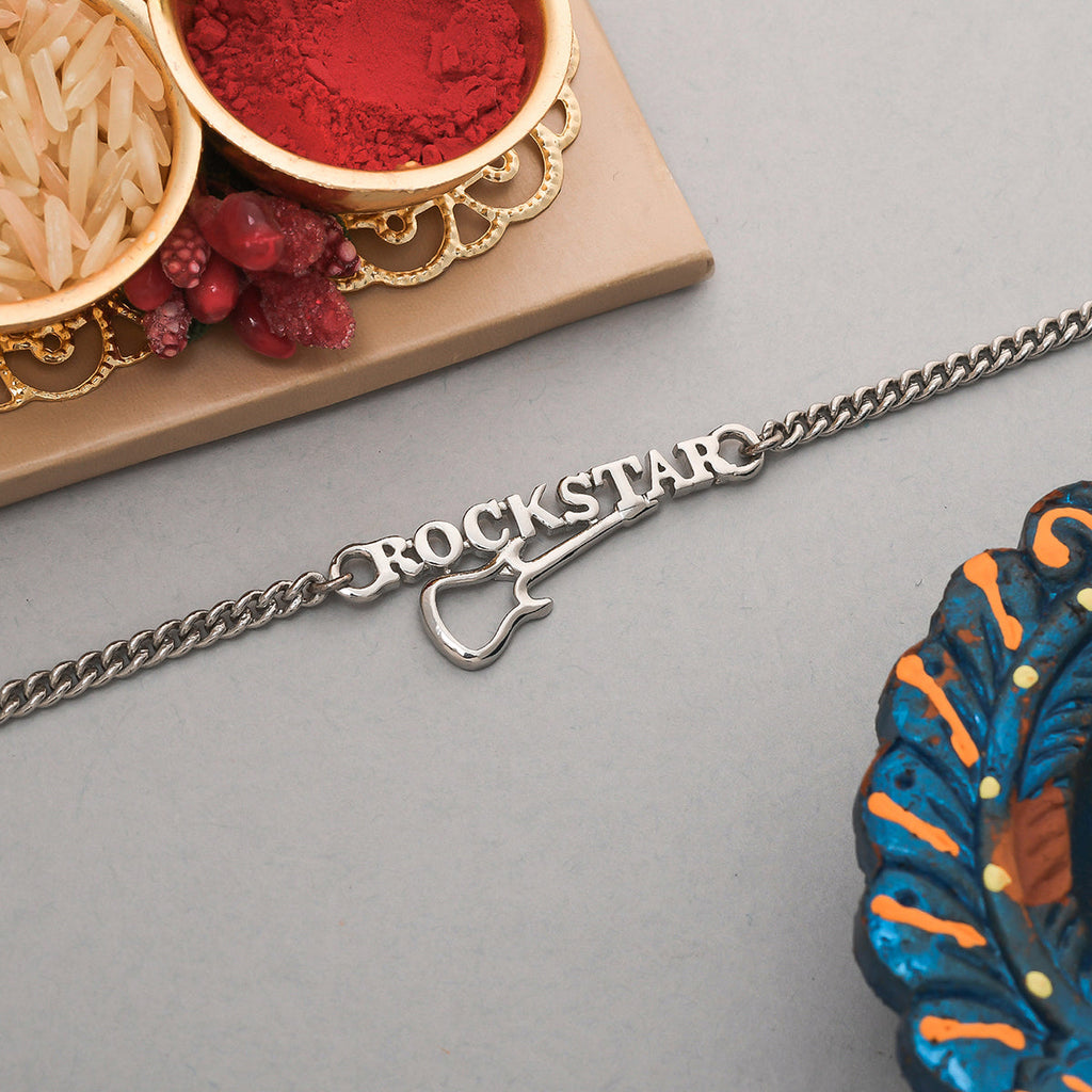 trueBrowns Stylish ROCKSTAR Silver Tone Bracelet Rakhi | Grocsy