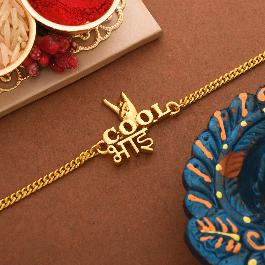 trueBrowns Gold Tone Cool Bhai Bracelet Style Rakhi | Grocsy