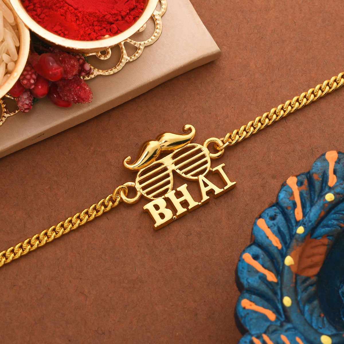 trueBrowns Bhai Gold Tone Bracelet Style Rakhi | Grocsy