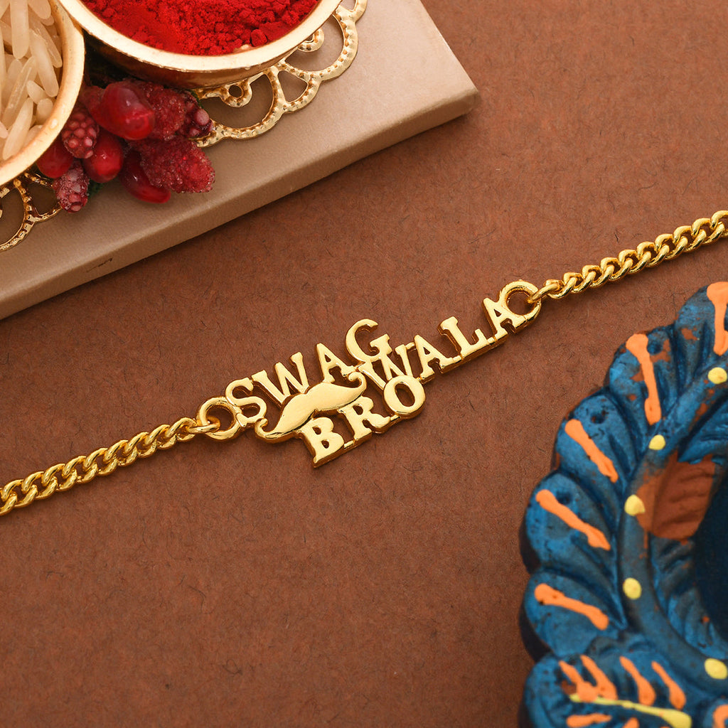 trueBrowns X Voylla Swag Wala Bro Gold Tone Bracelet Style Rakhi | Grocsy