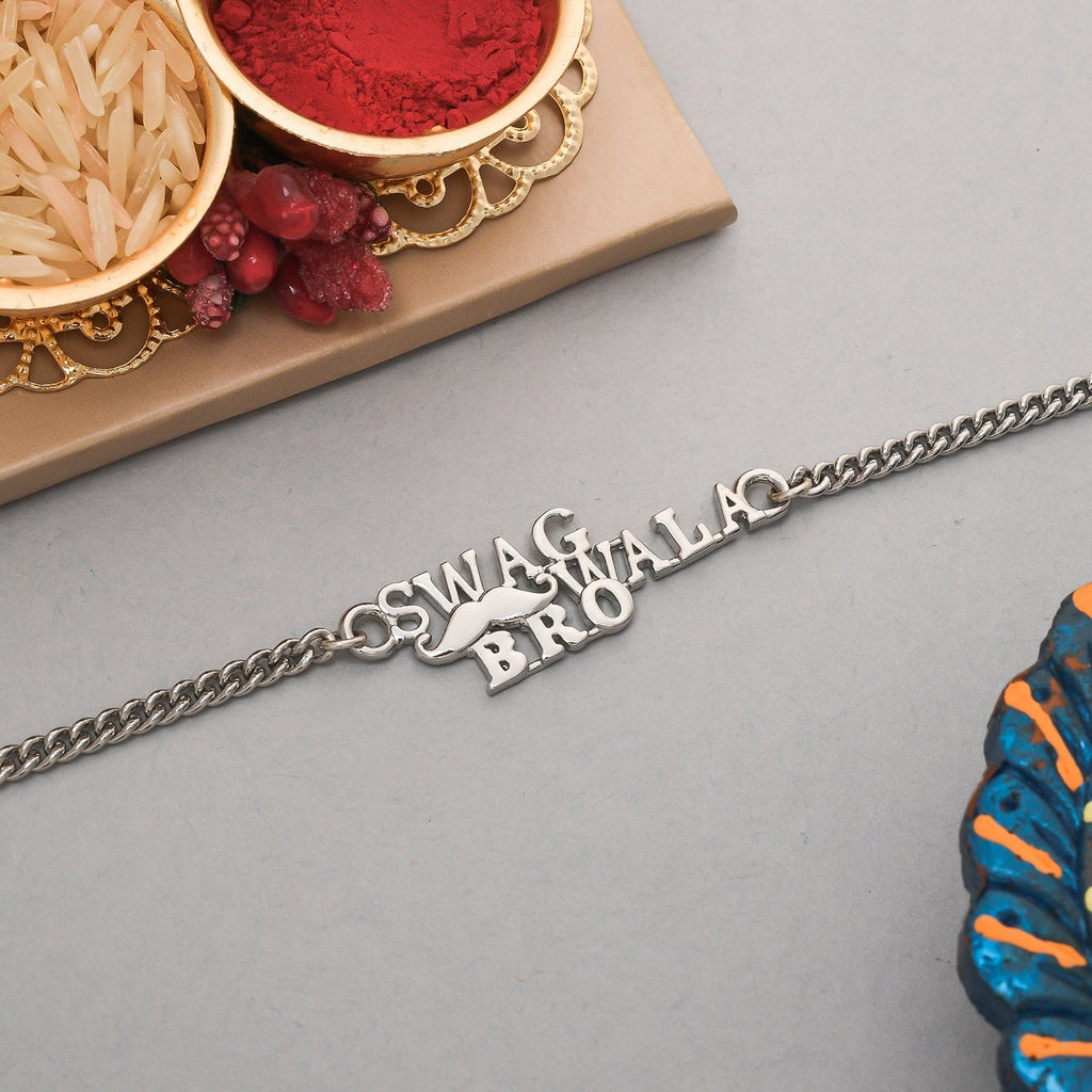 trueBrowns X Voylla Stylish Swag Wala Bro Silver Plated Bracelet Rakhi | Grocsy