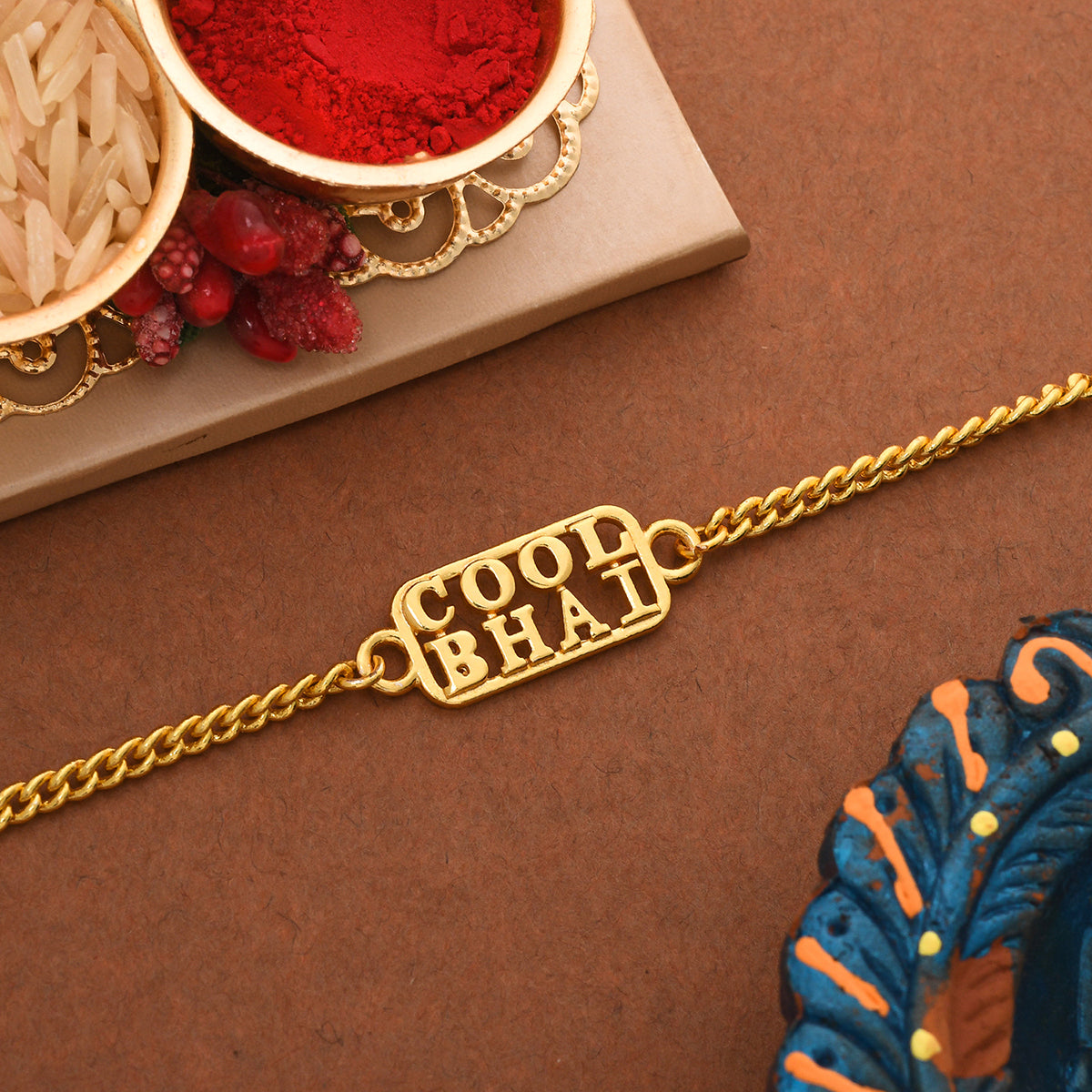 trueBrowns Cool Bhai Gold Tone Bracelet Style Rakhi | Grocsy