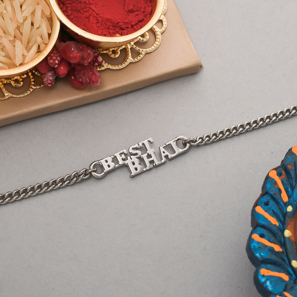 trueBrowns Silver Tone Best Bhai Bracelet Style Rakhi | Grocsy