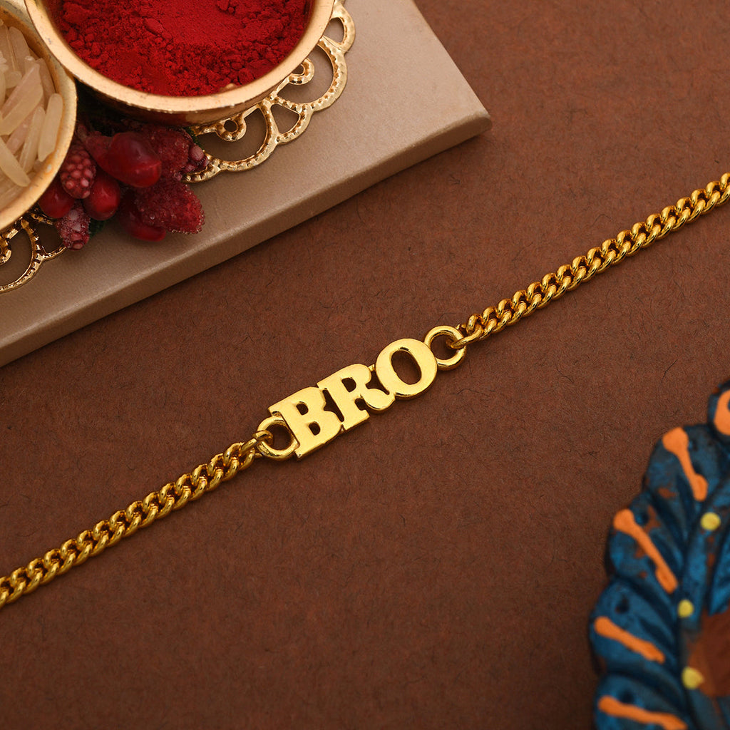 trueBrowns Gold Tone Fashionable BRO Rakhi | Grocsy