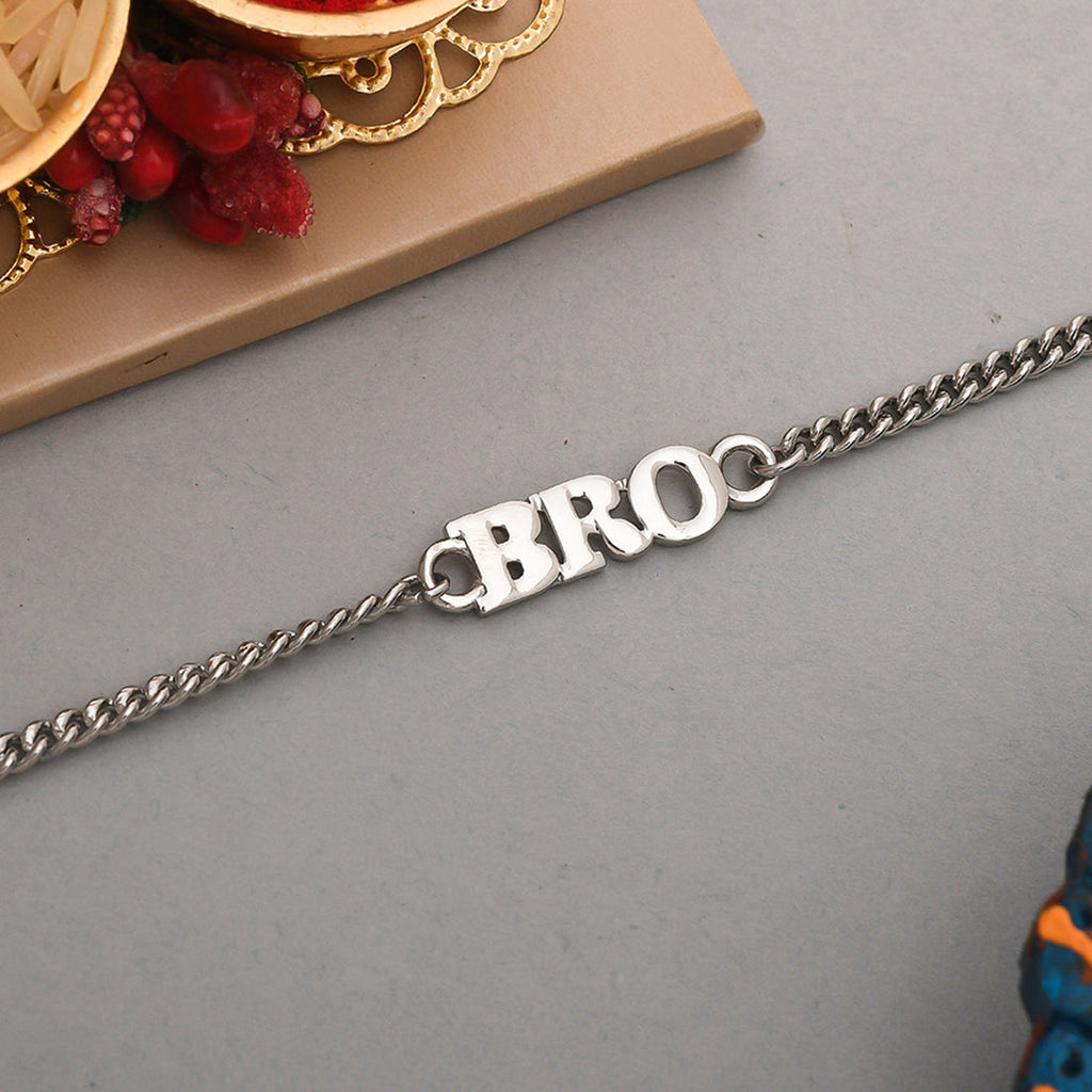 trueBrowns Silver Tone Fashionable BRO Bracelet Rakhi | Grocsy