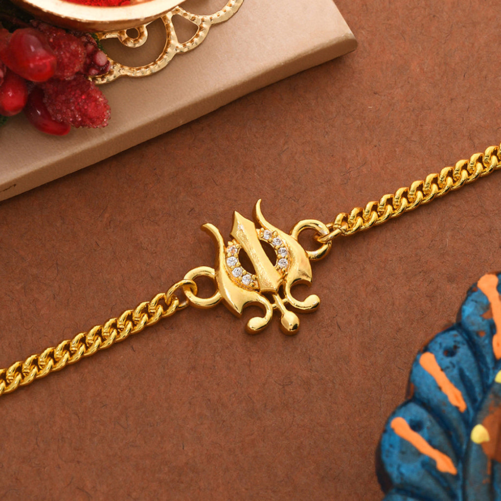 trueBrowns Yellow Gold-Polished Trishul Bracelet Rakhi | Grocsy