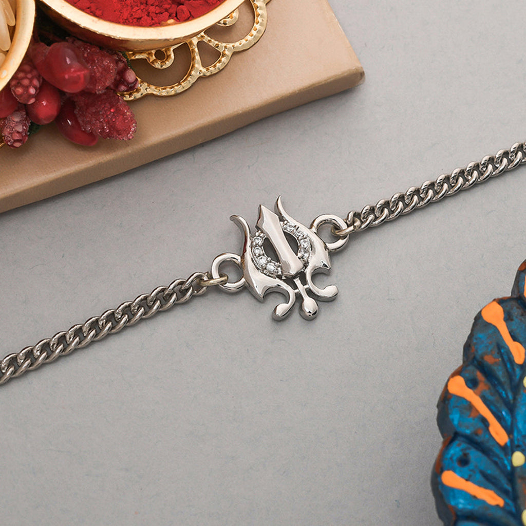 trueBrowns Trishul Silver Tone Bracelet Rakhi | Grocsy
