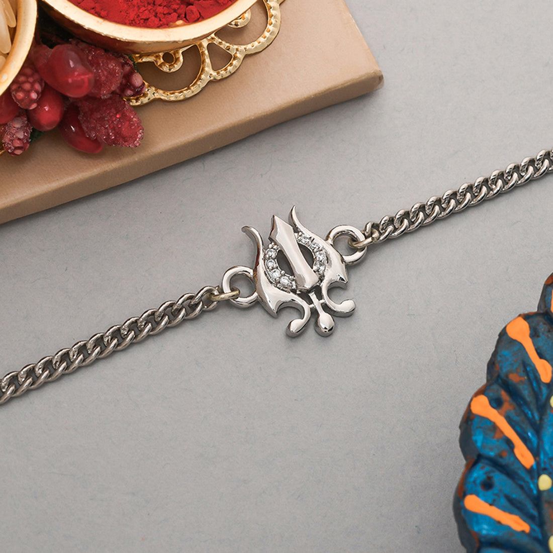 trueBrowns Trishul Silver Tone Bracelet Rakhi | Grocsy