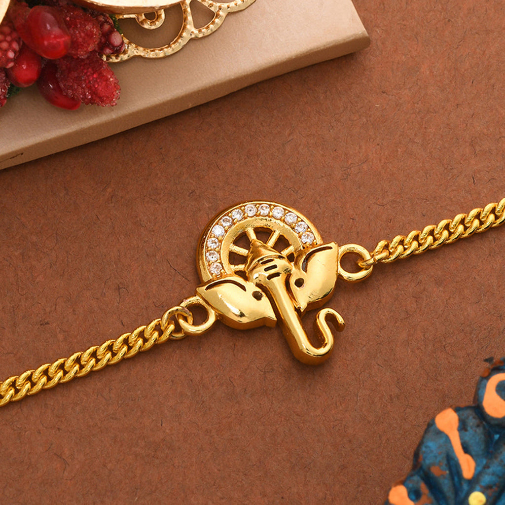 trueBrowns Gold Tone Ganesha Bracelet Style Rakhi | Grocsy