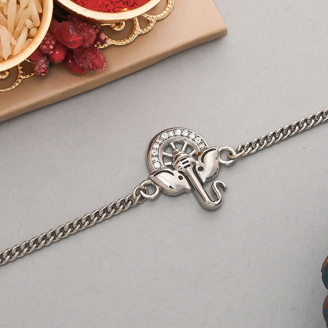 trueBrowns Silver Tone Ganesha Bracelet Rakhi | Grocsy