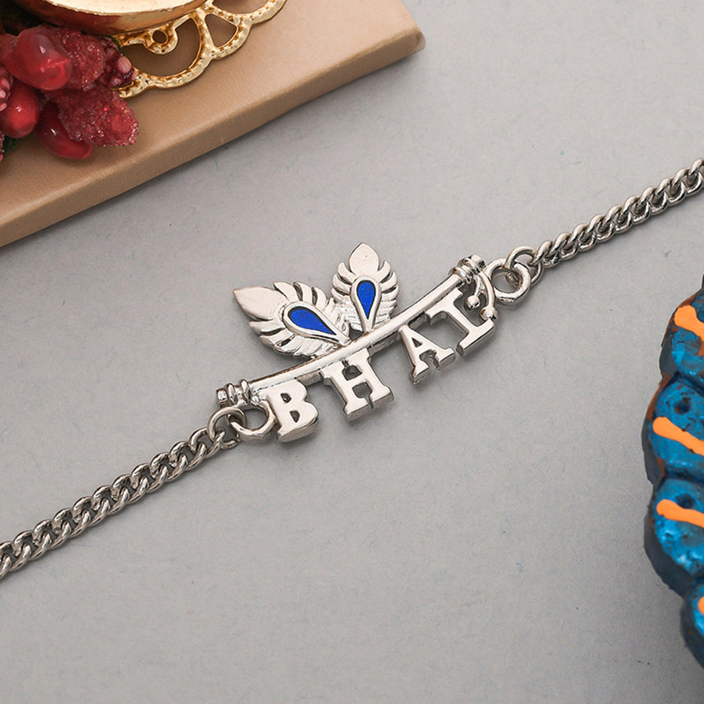 trueBrowns Peacock Feather Motif Silver Plated Bhai Bracelet Rakhi | Grocsy