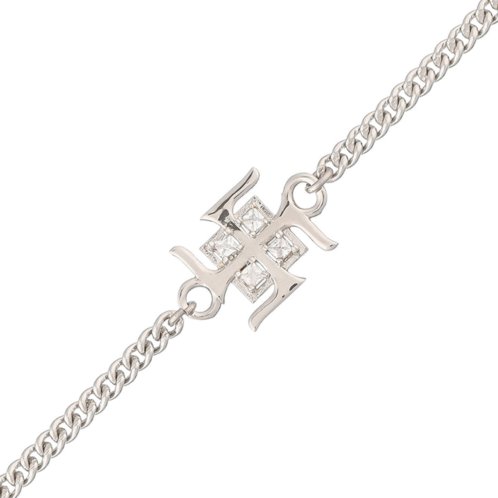 trueBrowns Auspicious Swastik Motif Silver Tone Bracelet Rakhi | Grocsy