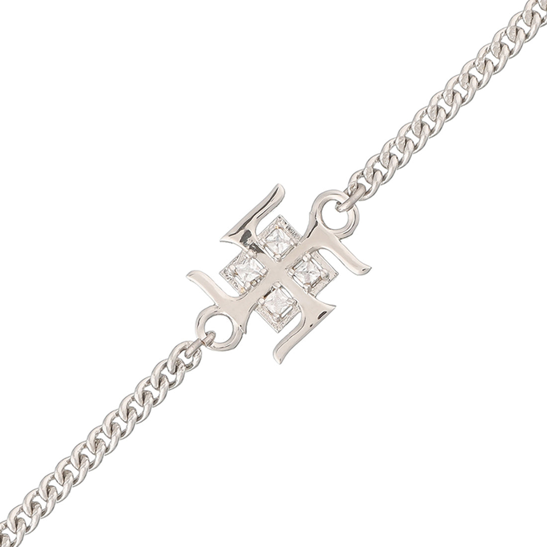 trueBrowns Auspicious Swastik Motif Silver Tone Bracelet Rakhi | Grocsy
