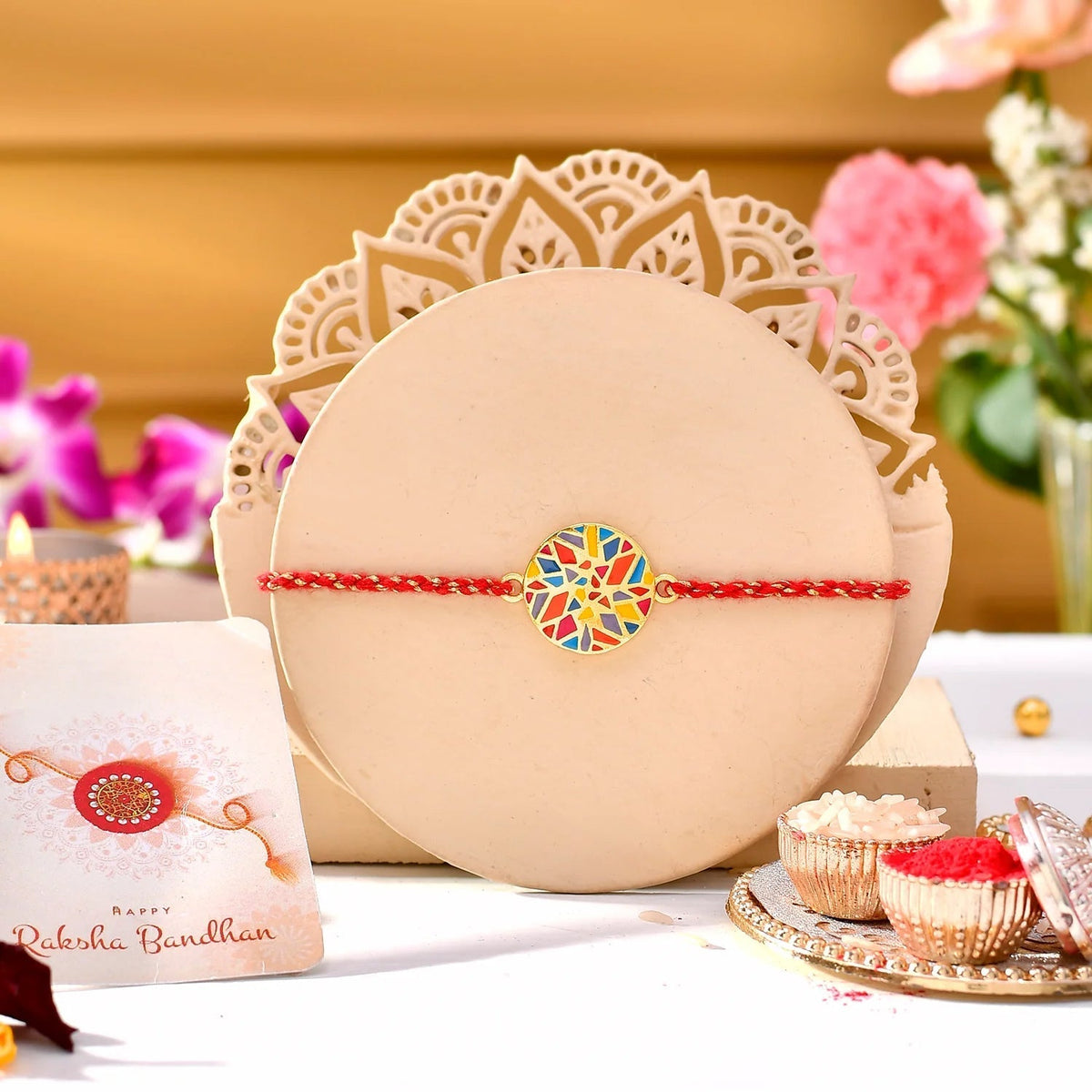 trueBrowns X Voylla Abstract Mosaic Multi-Color Enamel Rakhi For Brother | Grocsy