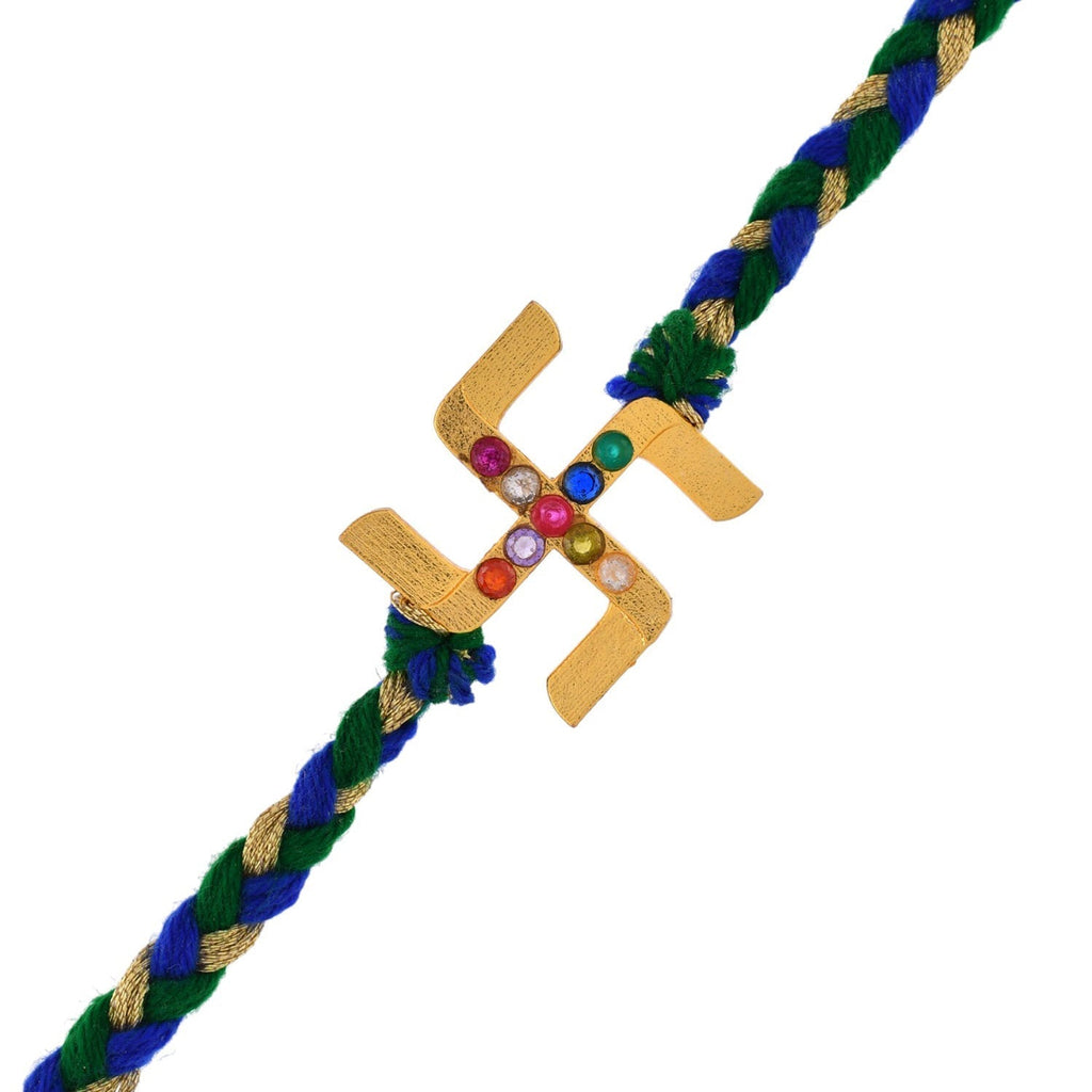 trueBrowns X Voylla Gold Navratan Swastik Rakhi For Brother | Grocsy