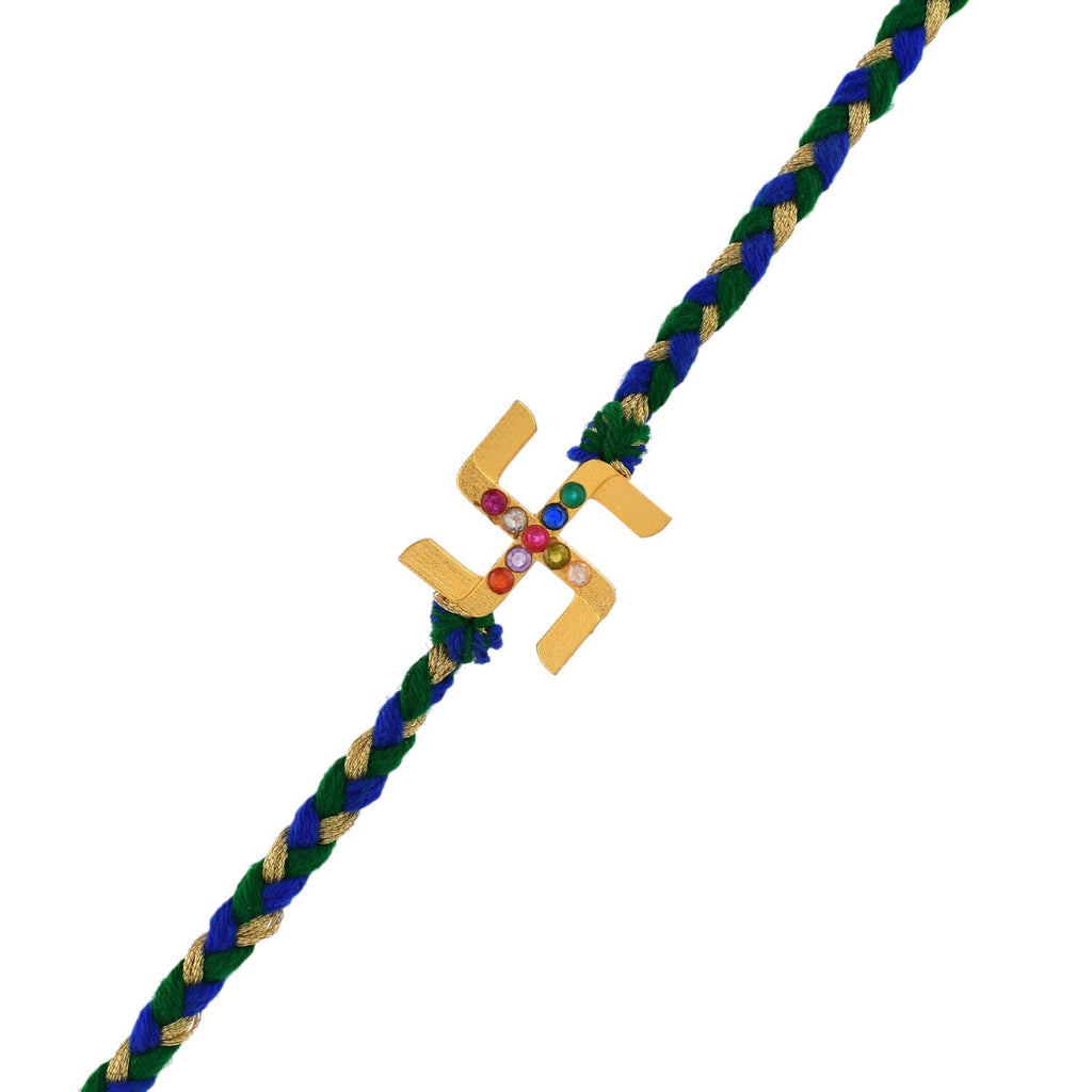 trueBrowns X Voylla Gold Navratan Swastik Rakhi For Brother | Grocsy