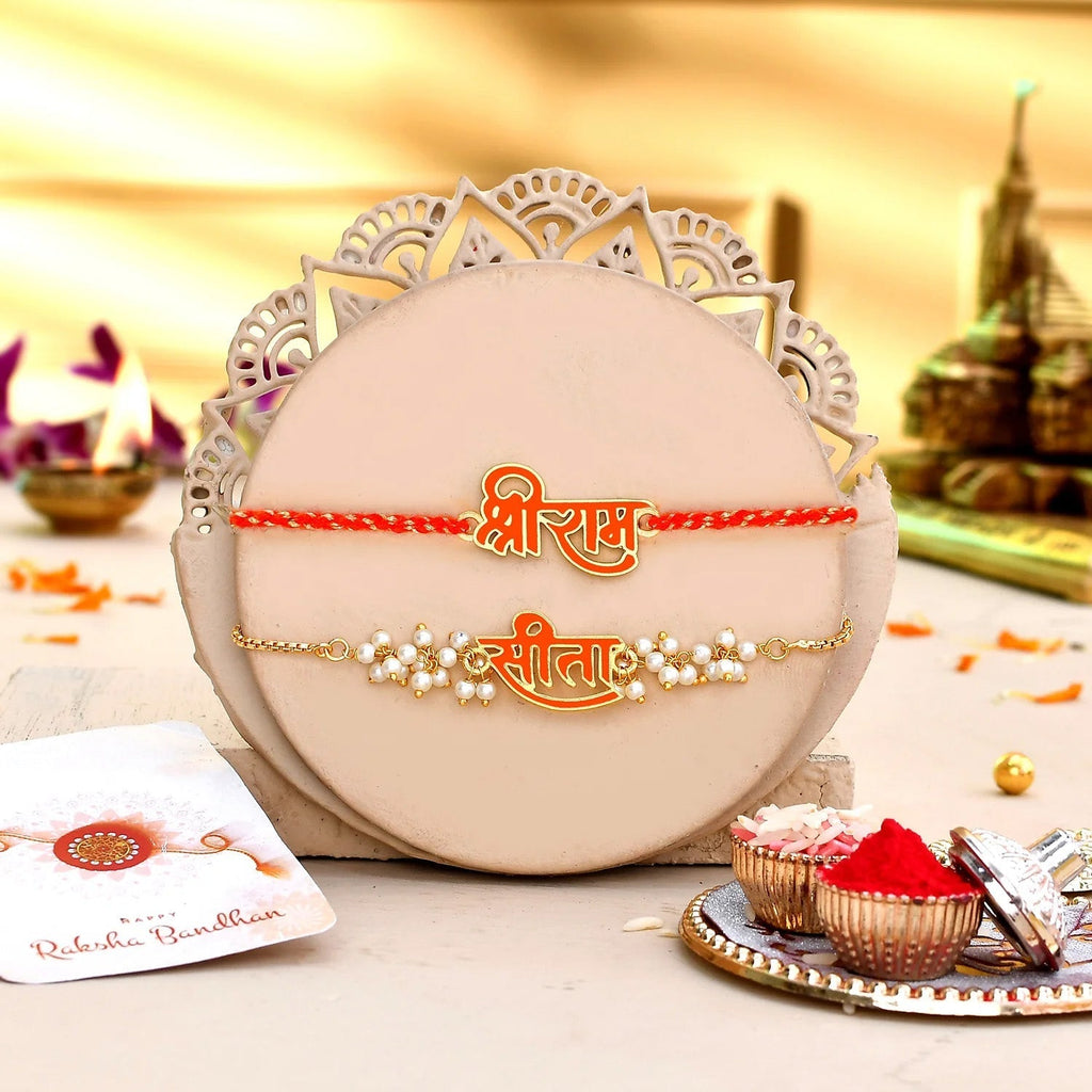 trueBrowns X Voylla Sita-Ram Vermilion Enamel Lumba Rakhi Combo For Bhaiya Bhabhi | Grocsy