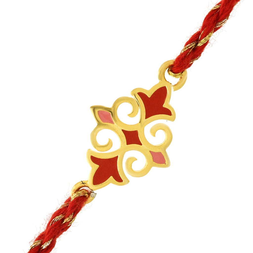 trueBrowns X voylla Sterling Silver Red Gold-Polished Floral Rakhi | Grocsy