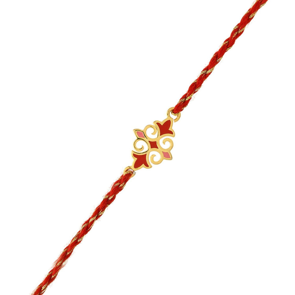 trueBrowns X voylla Sterling Silver Red Gold-Polished Floral Rakhi | Grocsy