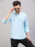 Fabmade Men Blue Solid Short Kurta | Grocsy