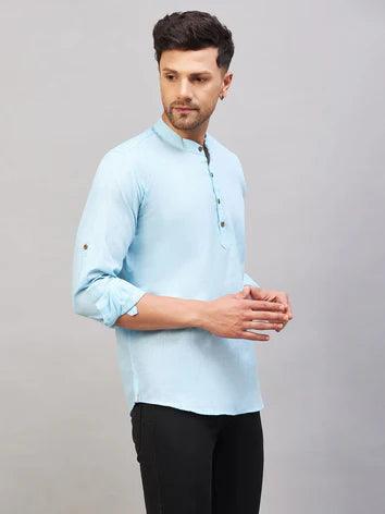 Fabmade Men Blue Solid Short Kurta | Grocsy