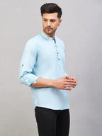Fabmade Men Blue Solid Short Kurta | Grocsy
