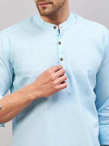 Fabmade Men Blue Solid Short Kurta | Grocsy