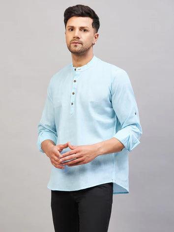 Fabmade Men Blue Solid Short Kurta | Grocsy