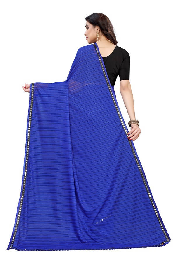 Vamika Blue Malai Silk Printed Saree (Zigzag Blue) | Grocsy