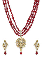 Gold-Polished White Maroon Kundan Studded Beaded Handcrafted Jewellery Set - Ruby Raang | Grocsy