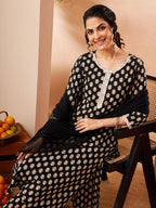 Janasya Black Straight Cotton Kurta,Bottom & Dupatta | Grocsy