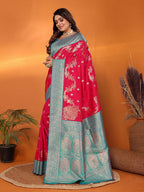 Joban Fashion Banarasi Red Woven Soft Silk Saree | Grocsy