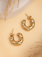 NVR Women's Gold-Polished CZ-Studded Half Hoop Earrings