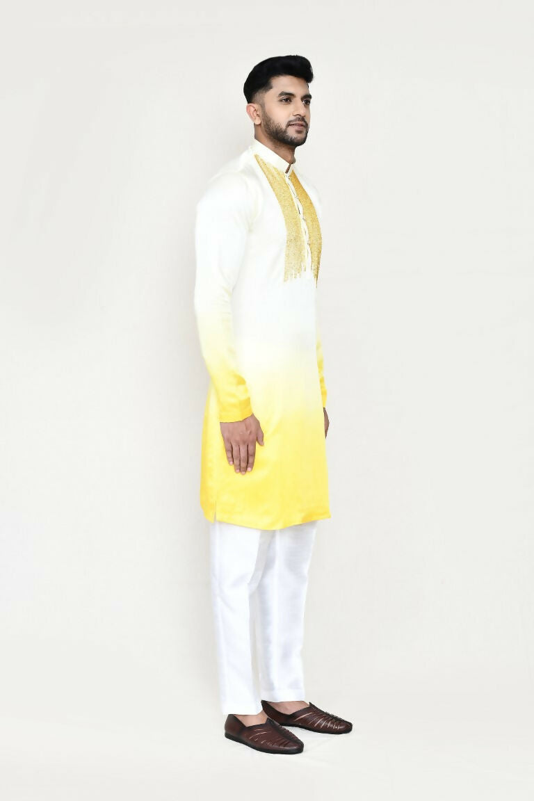 Joban Fashion Yellow Colored Satin Silk Fabric Kurta With Straight Fit Pant | Grocsy