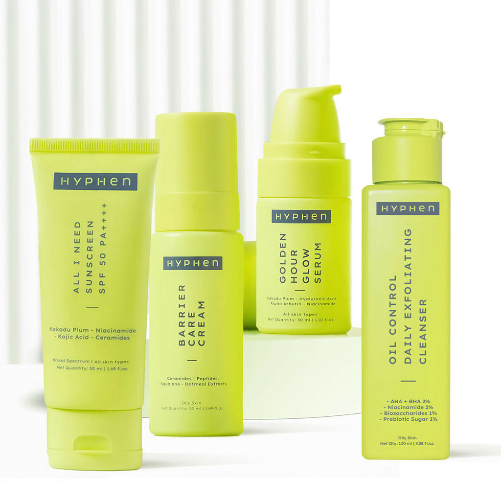 Hyphen By Kriti Sanon CSMS (Cleanser, Serum, Moisturizer, Sunscreen) Combo Oil to Dry Skin | Grocsy