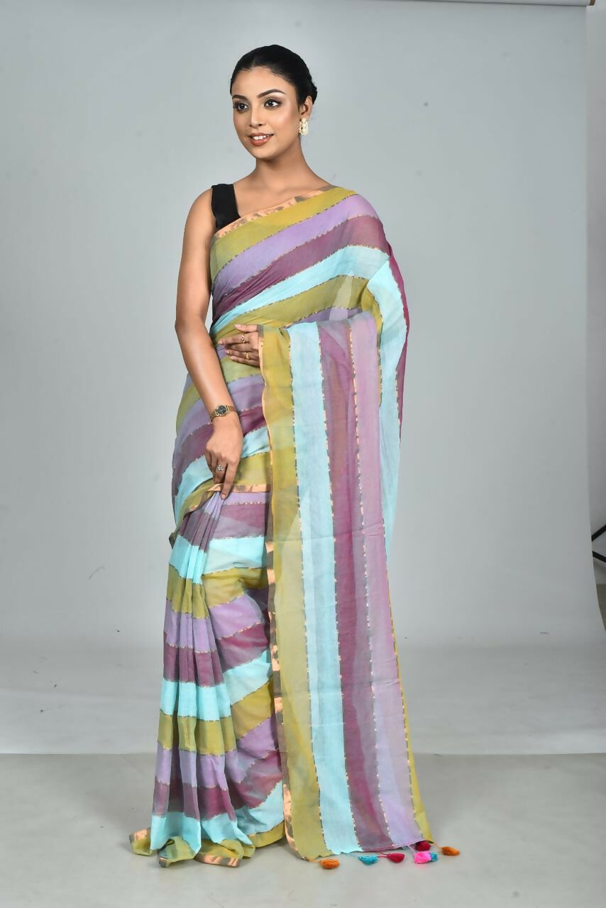 Exclusive Collection Beautiful Multi1 Pure Cotton Woven Handloom Saree With Running Blouse Piece | Grocsy