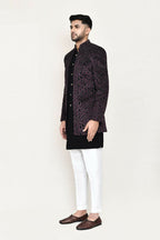 Joban Fashion Black Colored Velvet Based With Aplics Fabric Open Jacket, Indo Western With Pant | Grocsy