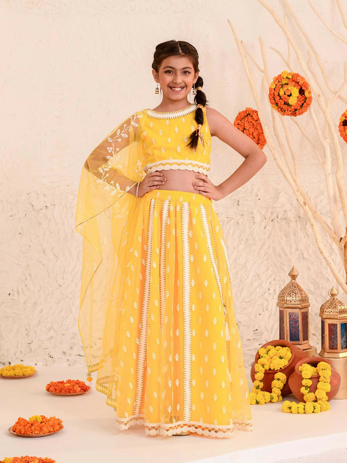 Joban Fashion Girl's Yellow Color Lehenga Choli | Grocsy
