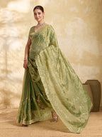 Dwija Fashion Mint Green Party Wear Embroidered Jimmy Choo Saree With Unstitched Blouse | Grocsy