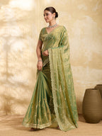 Dwija Fashion Mint Green Party Wear Embroidered Jimmy Choo Saree With Unstitched Blouse | Grocsy