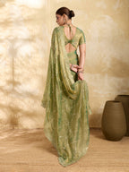 Dwija Fashion Mint Green Party Wear Embroidered Jimmy Choo Saree With Unstitched Blouse | Grocsy