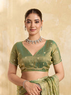 Dwija Fashion Mint Green Party Wear Embroidered Jimmy Choo Saree With Unstitched Blouse | Grocsy