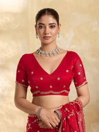 Dwija Fashion Red Party Wear Embroidered Jimmy Choo Saree With Unstitched Blouse | Grocsy