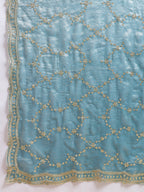 Dwija Fashion Sky Blue Party Wear Embroidered Jimmy Choo Saree With Unstitched Blouse | Grocsy