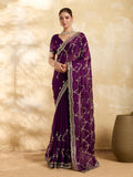 Dwija Fashion Wine Party Wear Embroidered Jimmy Choo Saree With Unstitched Blouse | Grocsy